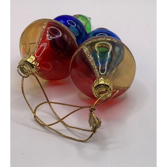 Vintage Avon Glass Ornaments Set 2 Red Blue Green Gold Glitter - Picture 5 of 7